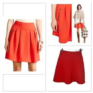 MAEVE BY ANTHROPOLOGIE RED SKATER FULL SKIRT MINI ZIPPERED POCKETS WOMEN SIZE 0‎